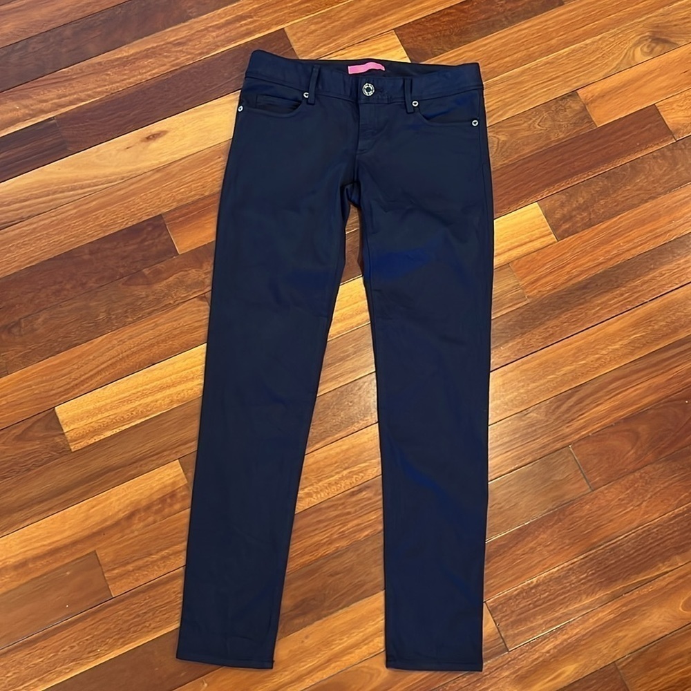 🌸 Lilly Pulitzer Worth Skinny Jean Silk Sateen Pant Midnight Navy Blue 2